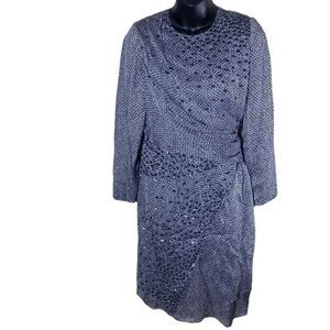 J. Mendel paris blue/white silk wrap drape front sequin dress